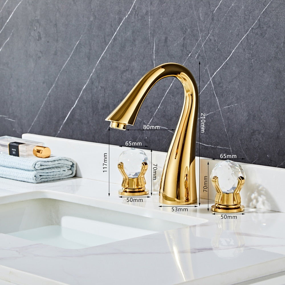 Crystal Knob Handle Widespread Bathroom Faucet, Modern Dual-Handle 3-Hole Faucet, Polished Gold / Chrome / Brushed Nickel