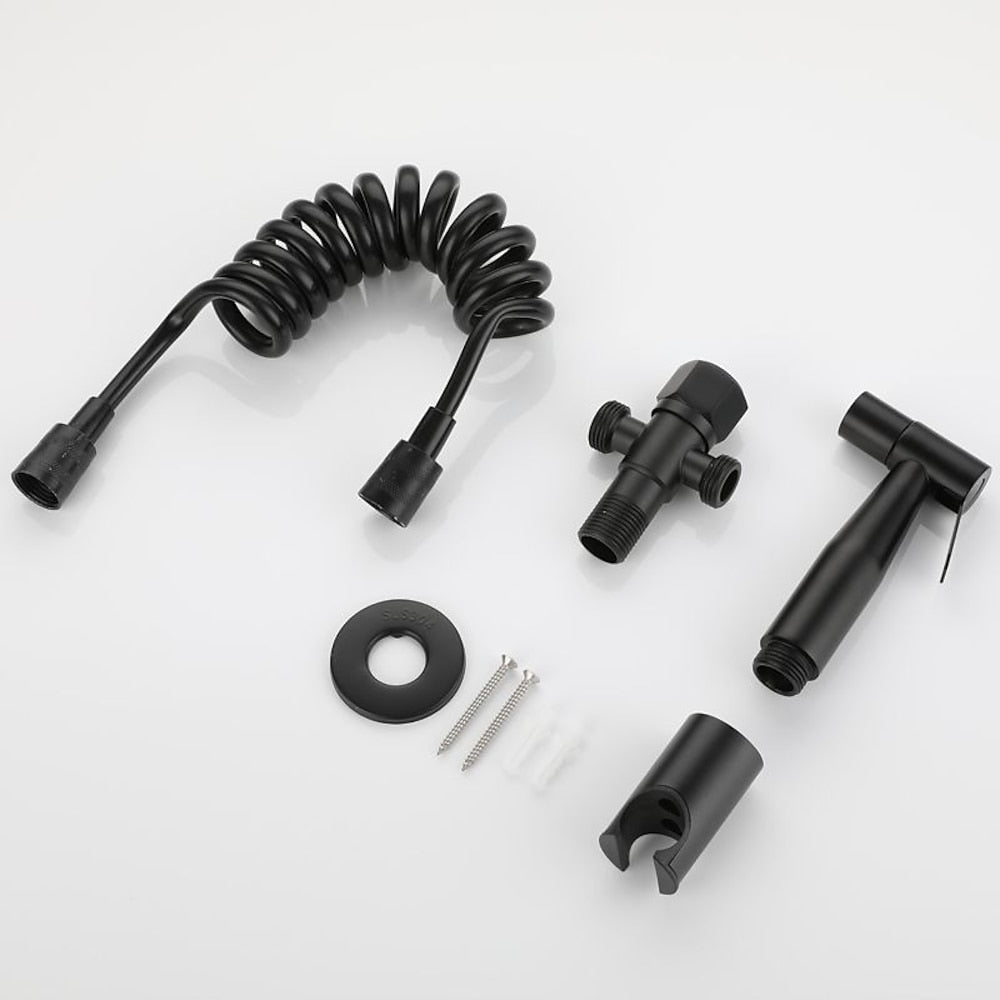 Matte Black Stainless Steel Handheld Bidet Sprayer, Wall-Mount Toilet Sprayer Kit with T-Valve / Hose