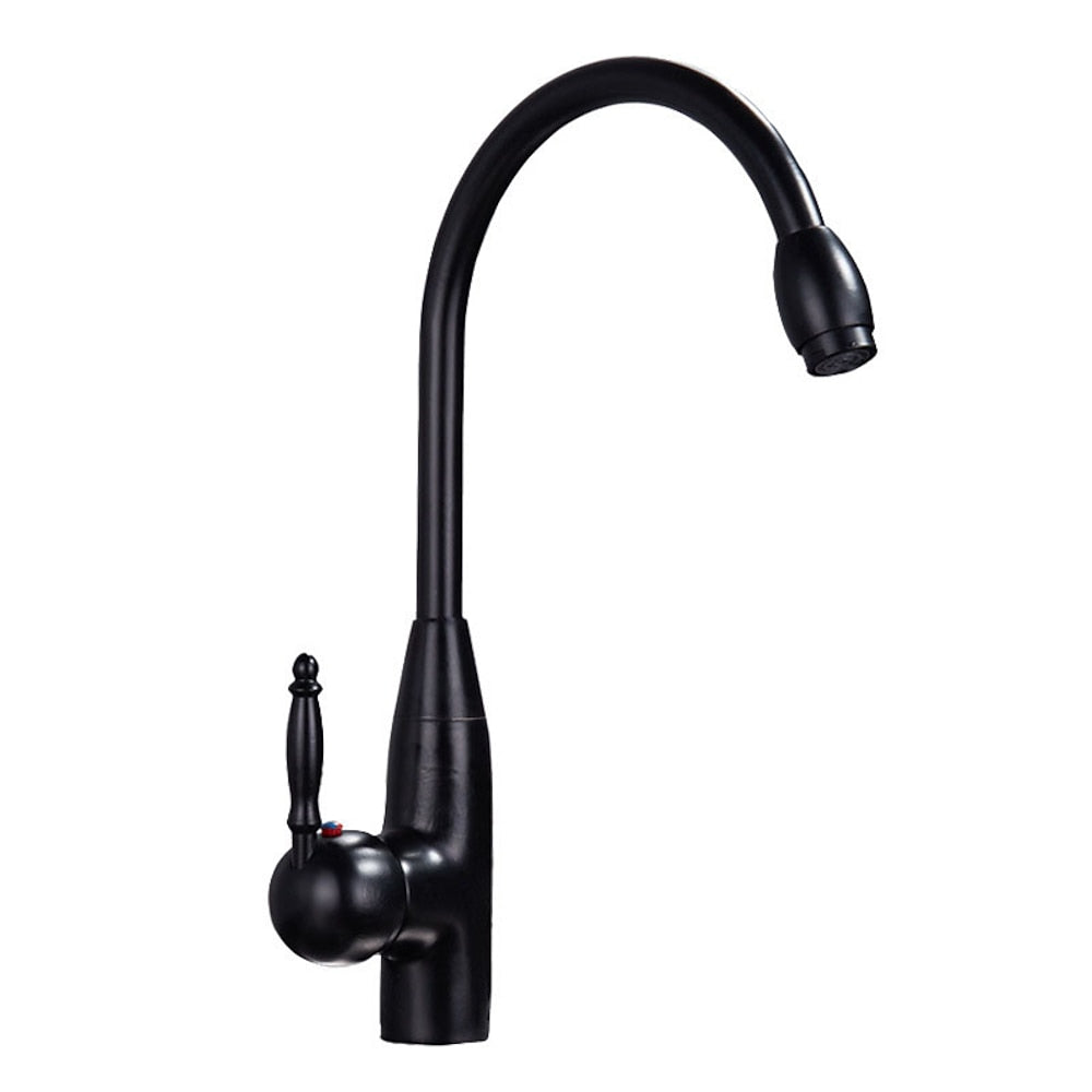 360-Degree Swivel High Arc Vessel Sink Faucet, Single-Handle Single-Hole Bathroom Faucet, Antique Brass / Matte Black