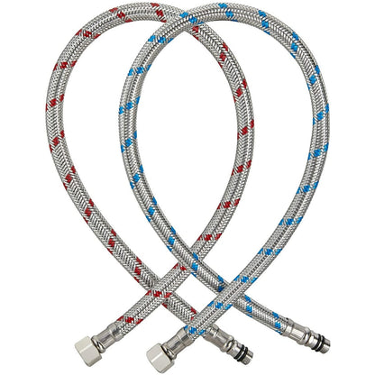 Braided Stainless Steel Faucet Water Supply Hoses, Dual Temperature Water Inlet Lines