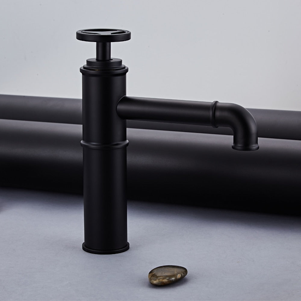 Matte Black Industrial Single-Hole Vessel Sink Faucet, Single Wheel Handle Brass Bathroom Faucet