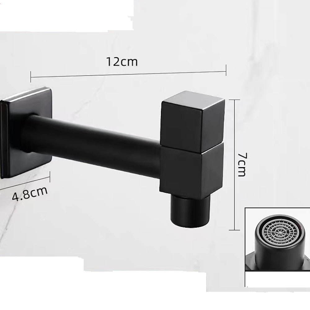 Modern Wall-Mount Single Cold Faucet, Solid Brass Washing Machine Faucet, Matte Black / Chrome