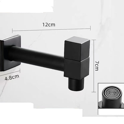 Modern Wall-Mount Single Cold Faucet, Solid Brass Washing Machine Faucet, Matte Black / Chrome