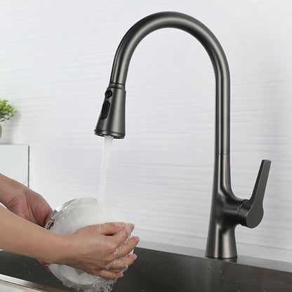 Modern Pull-Down Kitchen Faucet, Single-Handle High Arc Brass Faucet, Matte Black / Chrome / Brushed Nickel / Matte White / Gunmetal