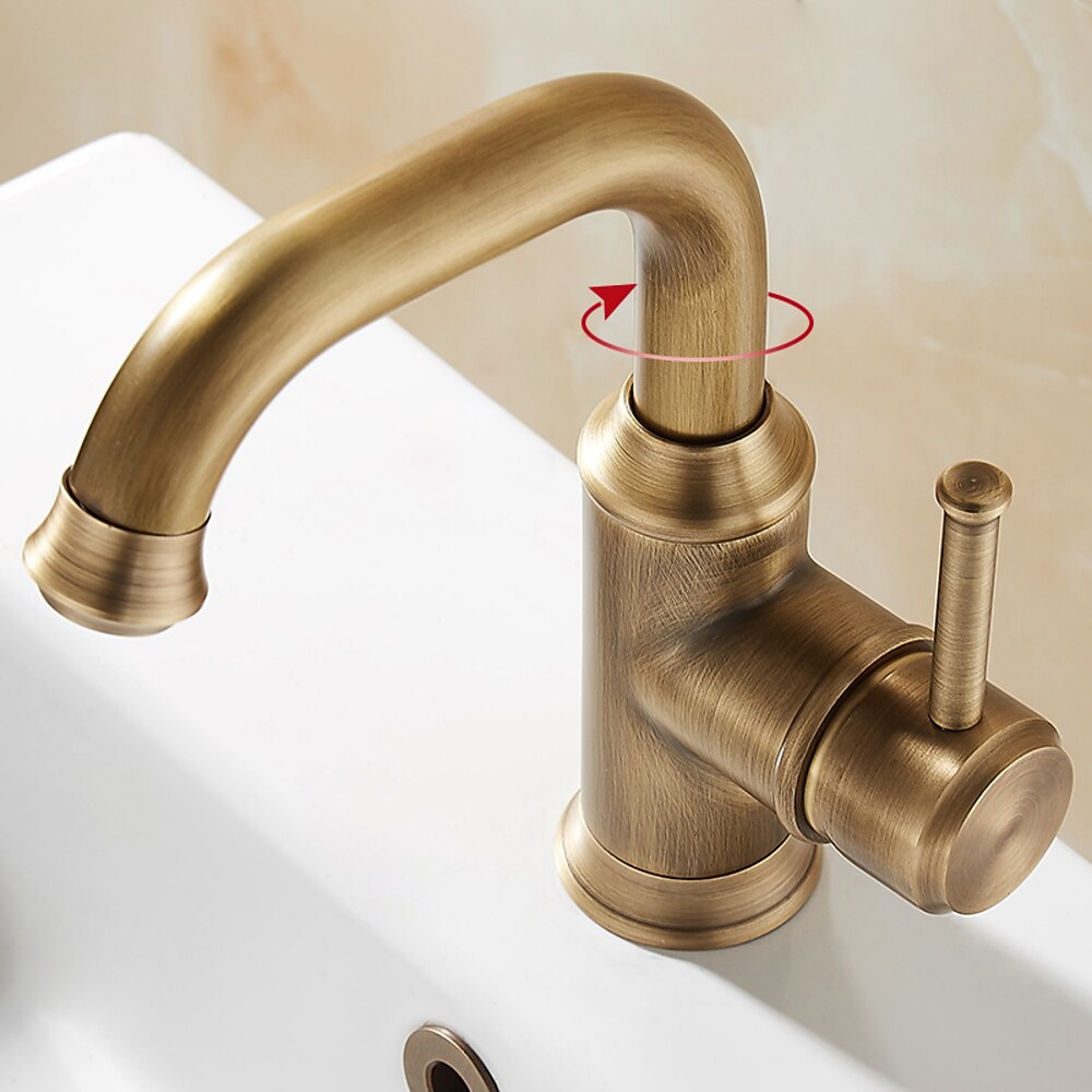 360-Degree Swivel Vintage Bathroom Faucet, Single-Hole Single-Handle Faucet, Antique Brass / Matte Black