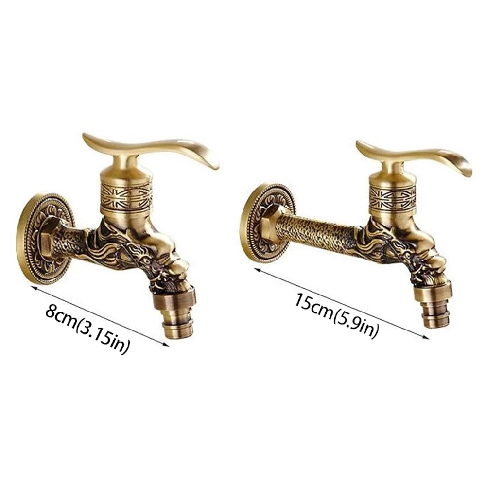 Antique Brass Wall-Mount Garden Faucet, Single-Handle Decorative Spigot Faucet