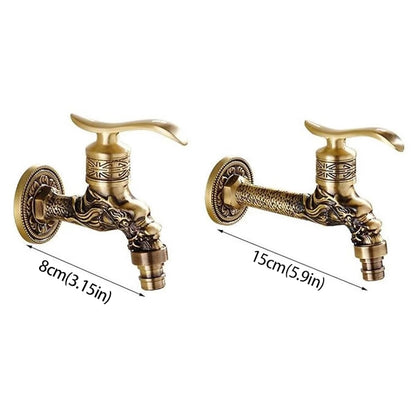 Antique Brass Wall-Mount Garden Faucet, Single-Handle Decorative Spigot Faucet