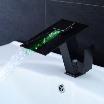 LED Waterfall Bathroom Faucet, Single-Hole Single-Handle Brass Faucet, Brushed Nickel / Chrome / Oil-Rubbed Bronze