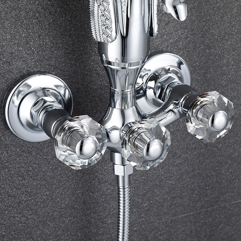 Swan Spout Wall-Mount Bathtub Faucet, Dual-Handle Tub Filler with Handheld Shower, Antique Brass / Matte Black / Chrome / Polished Gold