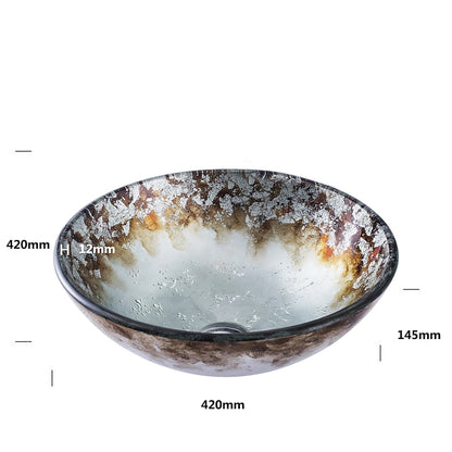 Artistic Gold Tempered Glass Vessel Sink, Modern Round Above-Counter Bathroom Basin