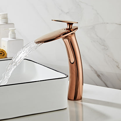 Modern Waterfall Bathroom Faucet, Single-Handle Brass Faucet, Matte Black / Chrome / Brushed Nickel / Brushed Gold / Polished Gold / Rose Gold / Oil-Rubbed Bronze / Venetian Bronze / Gunmetal / Matte White / Copper / Painted / Powder Coated