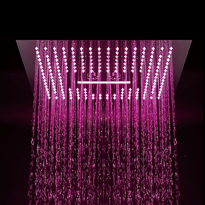 Chrome LED Waterfall Ceiling-Mount Shower Head, Large Square Stainless Steel Shower Head