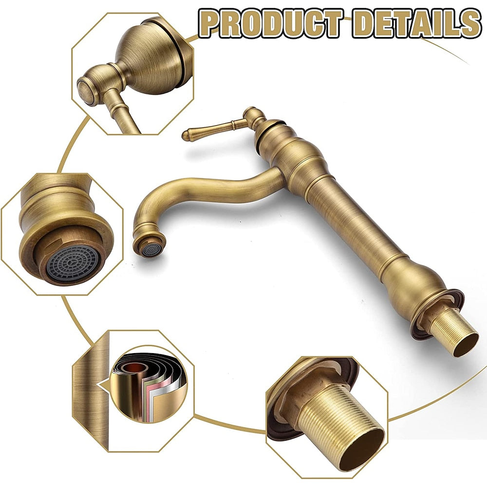 360-Degree Swivel Single-Hole Bathroom Faucet, Single-Handle High Arc Faucet, Antique Brass / Oil-Rubbed Bronze / Brushed Nickel / Chrome