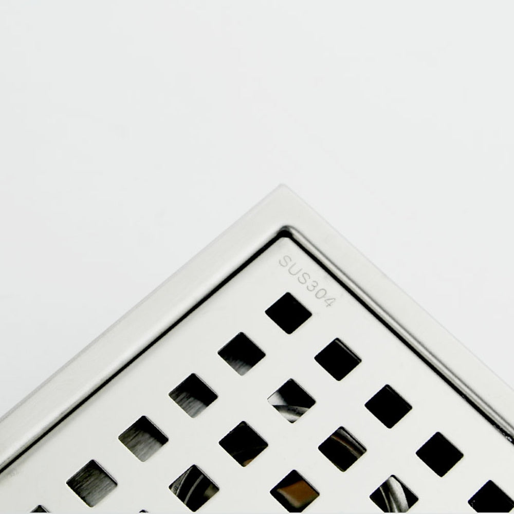 Stainless Steel Modern Square Shower Floor Drain, Floor-Mounted Drain with Removable Cover / Hair Catcher