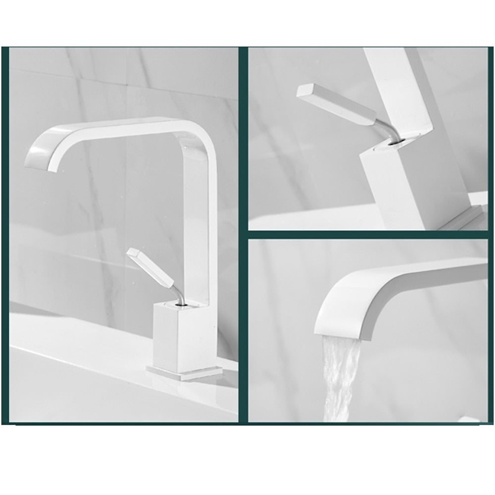 Modern Waterfall Bathroom Faucet, Single-Handle Single-Hole Faucet, Matte Black / Matte White / Gunmetal