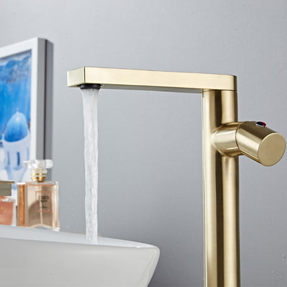 Modern Brass Single-Hole Bathroom Faucet, Single-Handle Swivel Spout Faucet, Brushed Gold / Matte Black