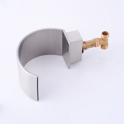 Brushed Nickel Widespread Bathroom Faucet, Contemporary 3-Hole Faucet, Double-Handle Waterfall Spout Faucet