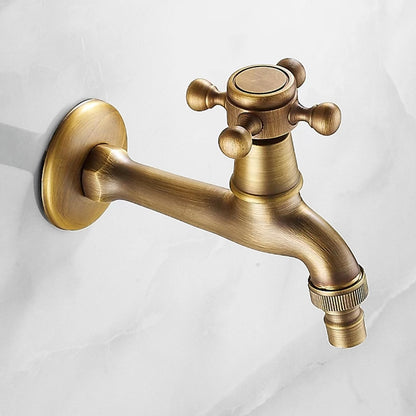 Vintage Wall-Mount Solid Brass Faucet, Single-Cold Cross Handle Faucet, Matte Black / Antique Brass