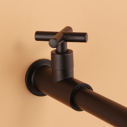 Matte Black Wall-Mount Single-Hole Bathroom Faucet, Single Cross Handle Cold Only Faucet