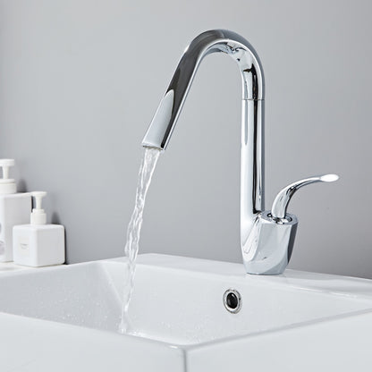 Modern Single-Hole Waterfall Bathroom Faucet, Single-Handle Swivel Spout Faucet, Matte Black / Brushed Gold / Chrome