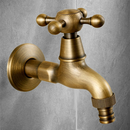Antique Brass Retro Wall-Mount Faucet, Single-Handle Brass Washing Machine Tap