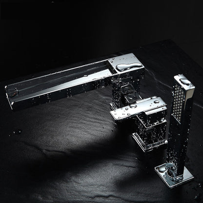 Chrome Modern Roman Tub Faucet, Waterfall Bathtub Faucet with Handheld Shower