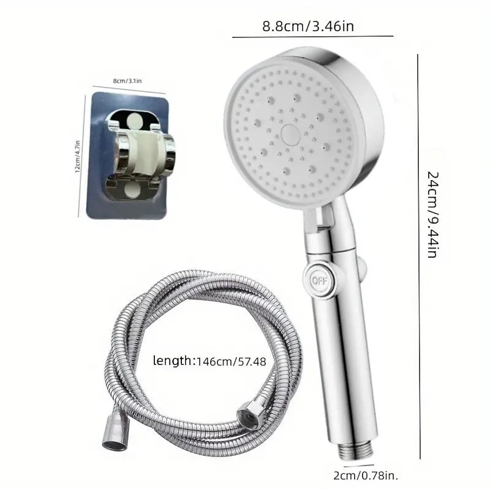 5-Mode Handheld Round Shower Head, Shower Head with Hose / Adhesive Bracket, Matte Black / Chrome