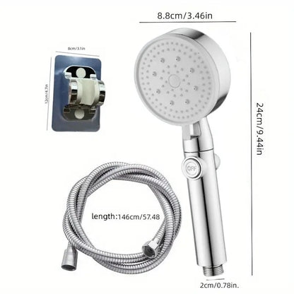 5-Mode Handheld Round Shower Head, Shower Head with Hose / Adhesive Bracket, Matte Black / Chrome