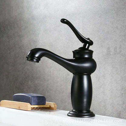 Vintage Single-Hole Bathroom Faucet, Single-Handle Brass Vanity Faucet with Ceramic Floral Accent