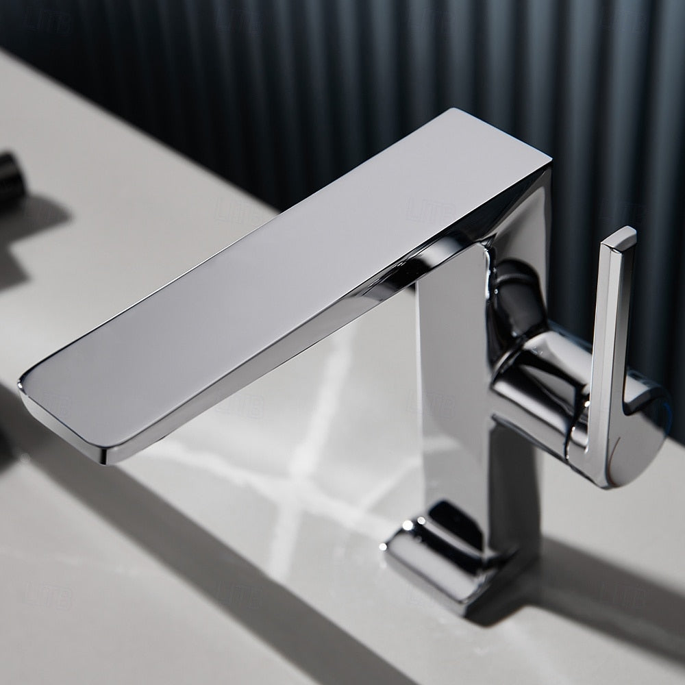 Modern Single-Hole Bathroom Faucet, Single-Handle Brass Faucet, Polished Gold / Chrome / Matte Black / Brushed Gold / Rose Gold / Matte White / Gunmetal