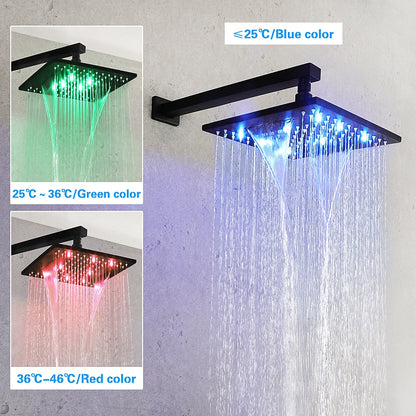 LED Rainfall Shower Faucet System, Wall-Mount Single-Handle Shower Faucet with Handheld Shower, Matte Black / Chrome