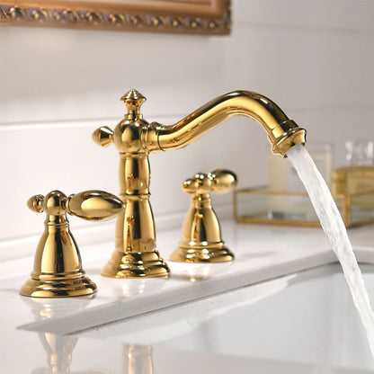 Vintage Widespread Bathroom Faucet, Double Handle Swivel Spout Faucet, Brushed Gold / Antique Brass / Matte Black / Chrome