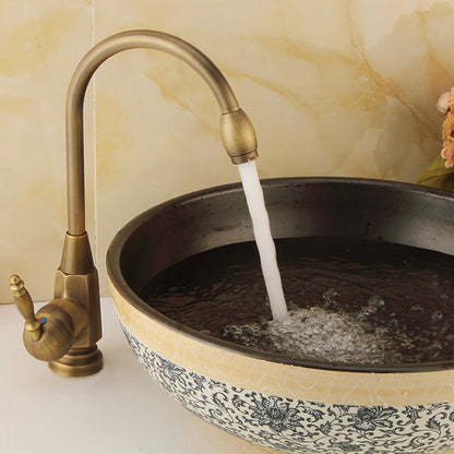 360-Degree Swivel High Arc Vessel Sink Faucet, Single-Handle Single-Hole Bathroom Faucet, Antique Brass / Matte Black