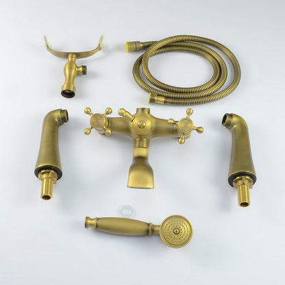 Antique Brass Traditional Deck-Mount Tub Faucet, Two-Handle Tub Filler with Handheld Shower