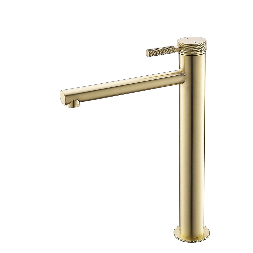 Modern Single-Handle Tall Vessel Sink Faucet, Solid Brass Bathroom Faucet with Knurled Handle, Chrome / Matte Black / Brushed Gold / Rose Gold / Matte White