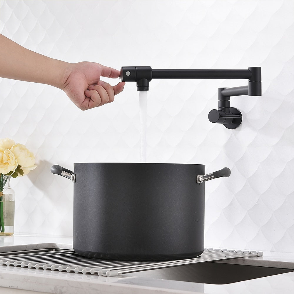 Wall-Mount Folding Pot Filler Faucet, Dual-Handle Kitchen Faucet, Chrome / Matte Black / Polished Gold / Brushed Gold
