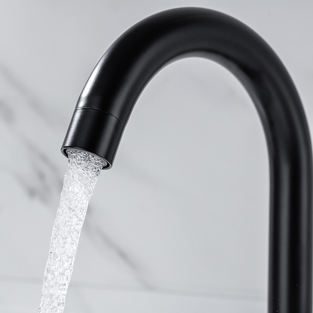 360-Degree Swivel High Arc Bathroom Faucet, Modern Single-Hole Stainless Steel Faucet, Matte Black / Brushed Nickel