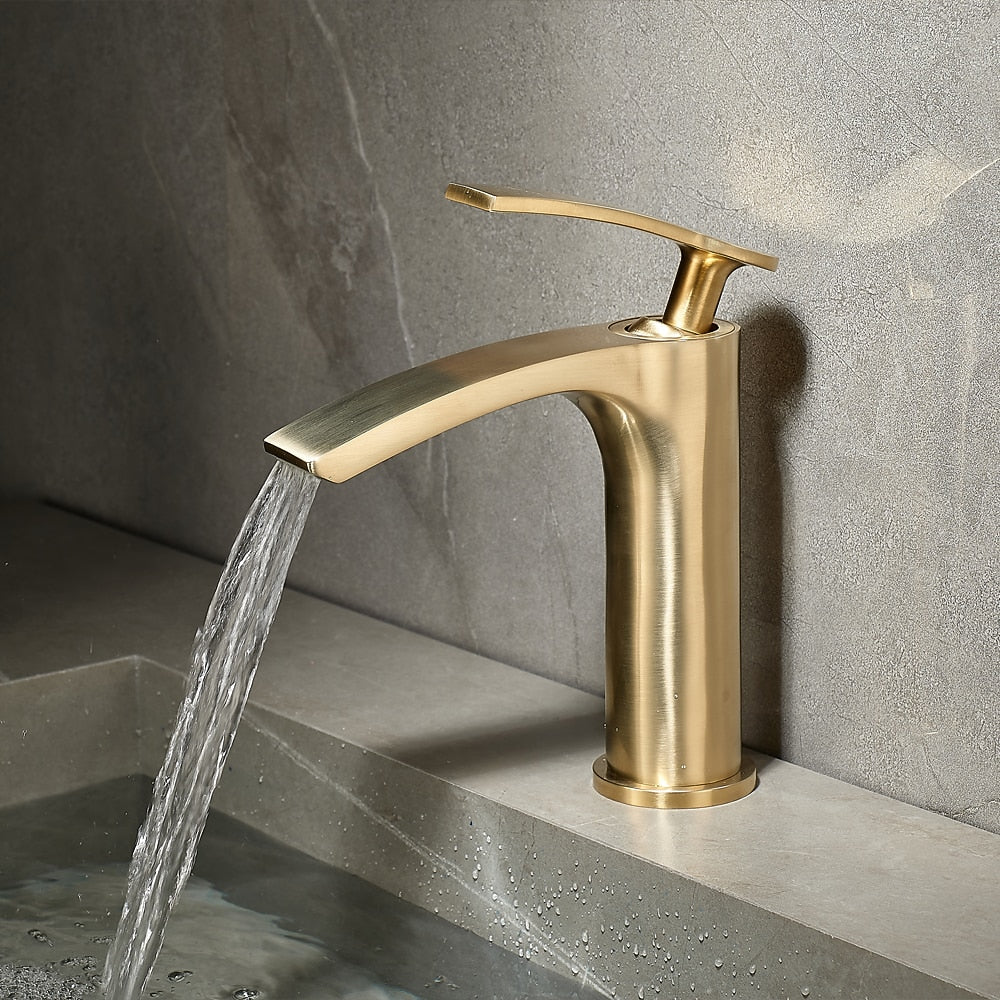 Waterfall Modern Bathroom Vessel Sink Faucet, Single-Handle Single-Hole Brass Basin Faucet