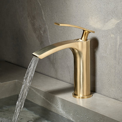 Waterfall Modern Bathroom Vessel Sink Faucet, Single-Handle Single-Hole Brass Basin Faucet