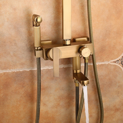 Rainfall Wall-Mounted Shower System, Single-Handle Tub Spout Faucet, Antique Brass / Brushed Nickel