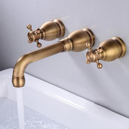 360-Degree Swivel Spout Wall-Mount Bathroom Faucet, Traditional Dual Cross Handle Brass Faucet, Antique Brass / Matte Black / Chrome / Matte White