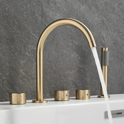 Contemporary 3-Handle Roman Tub Faucet, 5-Hole Brass Tub Filler with Handheld Shower