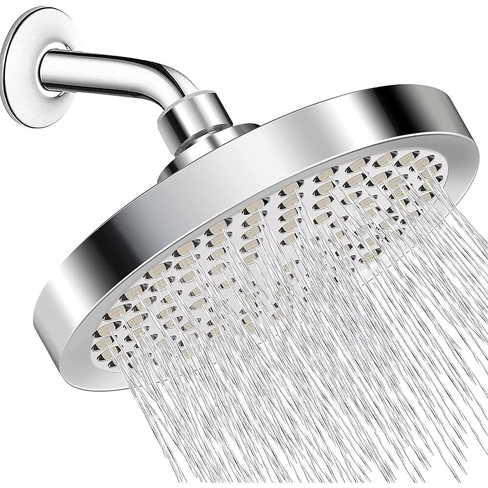 5-Spray Mode Fixed Shower Head, Modern Wall-Mount Round Showerhead, Chrome / Matte Black / Stainless Steel