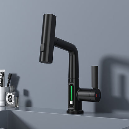 Modern LED Temperature Display Pull-Out Bathroom Faucet, Single-Handle Swivel Faucet, Matte Black / Chrome / Matte White / Gunmetal