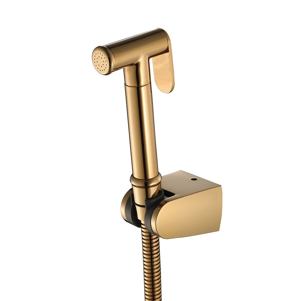 Polished Gold Contemporary Brass Handheld Bidet Sprayer, Single-Handle Toilet Diaper Sprayer with 1.5m Hose