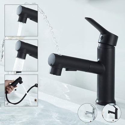 Modern Pull-Out Spray Bathroom Faucet, Single-Handle Brass Faucet, Matte Black / Chrome