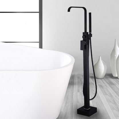 Modern Freestanding Tub Filler Faucet, Single-Handle Brass Bathtub Faucet with Handheld Shower, Chrome / Matte Black
