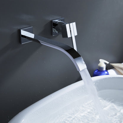 Waterfall Chrome Wall-Mount Bathroom Faucet, Single-Handle Brass Basin Faucet