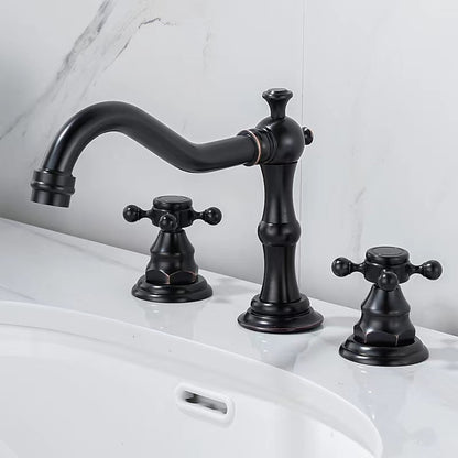 Traditional Brass Widespread Bathroom Faucet, Dual Cross Handle Vanity Faucet, Antique Brass / Brushed Nickel / Chrome / Oil-Rubbed Bronze / Matte Black