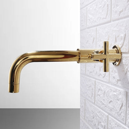 Modern Wall-Mount Swivel Spout Faucet, Single Cross Handle Cold Only Bathroom Faucet, Brushed Gold / Chrome / Gunmetal